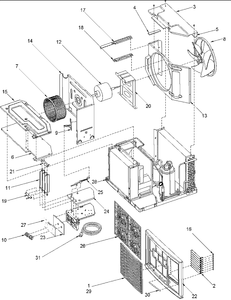 Chassis Assembly Diagram and Parts List for AAC101SRA PAAC101SRA0 Amana Air Conditioner