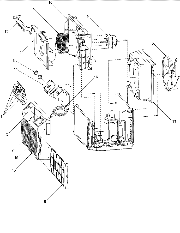CHASSIS ASSY Diagram and Parts List for AAC051FRA PAAC051FRA0 Amana Air Conditioner