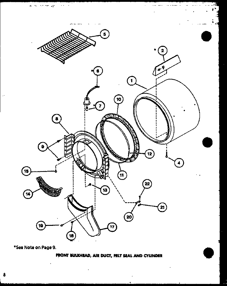 FRONT BULKHEAD Diagram and Parts List for LED302 P7762221W Amana Dryer