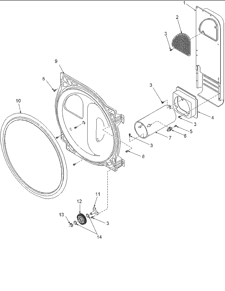 Rear Bulkhead, Rollers & Air Duct Assy Diagram and Parts List for ALG643RMW PALG643RMW Amana Dryer