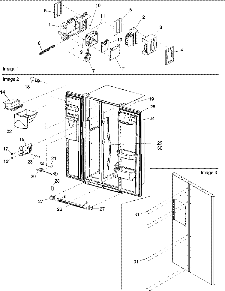 CONTROLS, LIGHT SHIELD & DOOR HANDLES Diagram and Parts List for DRSE663BC PDRSE663BC0 Amana Refrigerator