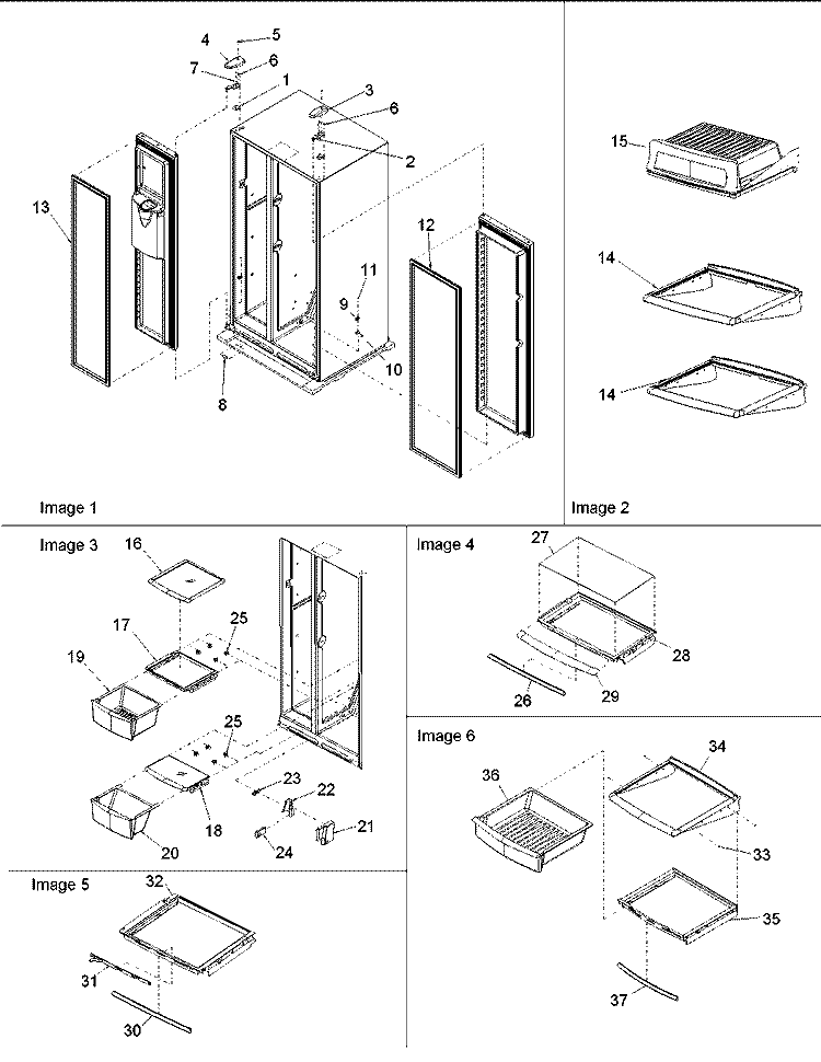 HINGES, & REFRIGERATOR SHELVING Diagram and Parts List for DRSE663BC PDRSE663BC0 Amana Refrigerator