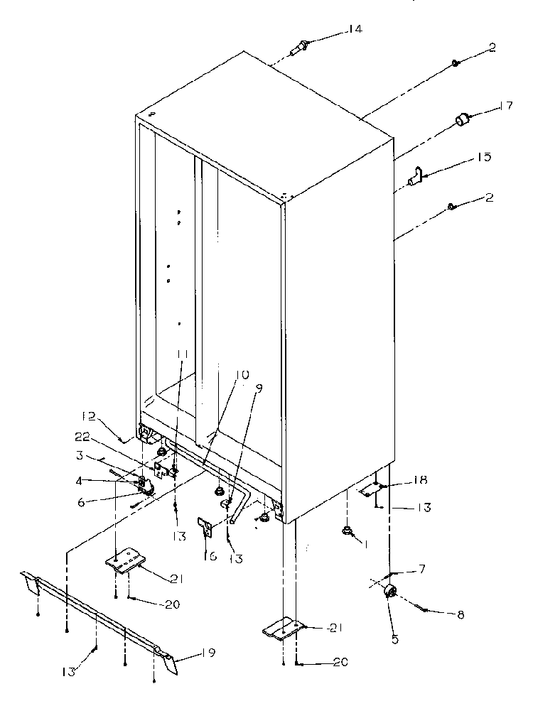 Drain And Rollers And Cabinet Back Diagram and Parts List for SG521SBL-P1197001WL  Amana Refrigerator