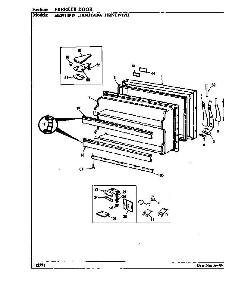 Freezer Door Diagram and Parts List for HRNT1919 BF65B Maytag Refrigerator