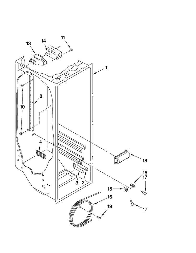 Refrigerator Liner Parts Diagram and Parts List for MSD2559XEB03  Maytag Refrigerator