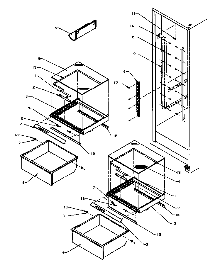 Refrigerator Shelving And Drawers Diagram and Parts List for SXD20Q2W-P1162508WW  Amana Refrigerator