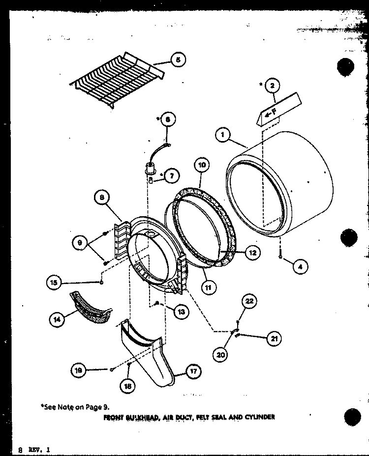 FRONT BULKHEAD Diagram and Parts List for LED502 P7762223W Amana Dryer