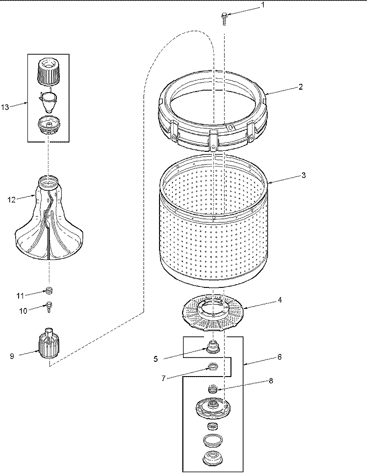 AGITATOR, DRIVE BELL, WASHTUB AND HUB Diagram and Parts List for ALW680RAW PALW680RAW Amana Washer