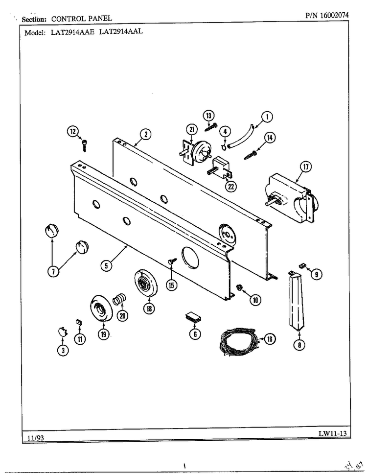 Control Panel Diagram and Parts List for 6329  Maytag Washer