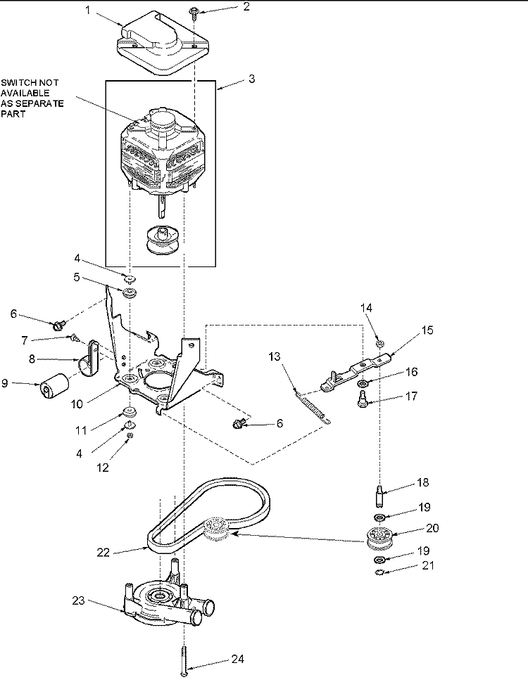 Motor, Belt, Pump, and Idler Assy Diagram and Parts List for ALW990EAW PALW990EAW1 Amana Washer