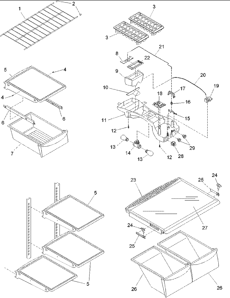 Refrig. Shelving & Light Diagram and Parts List for ARTE105BW PARTE105BW0 Amana Refrigerator