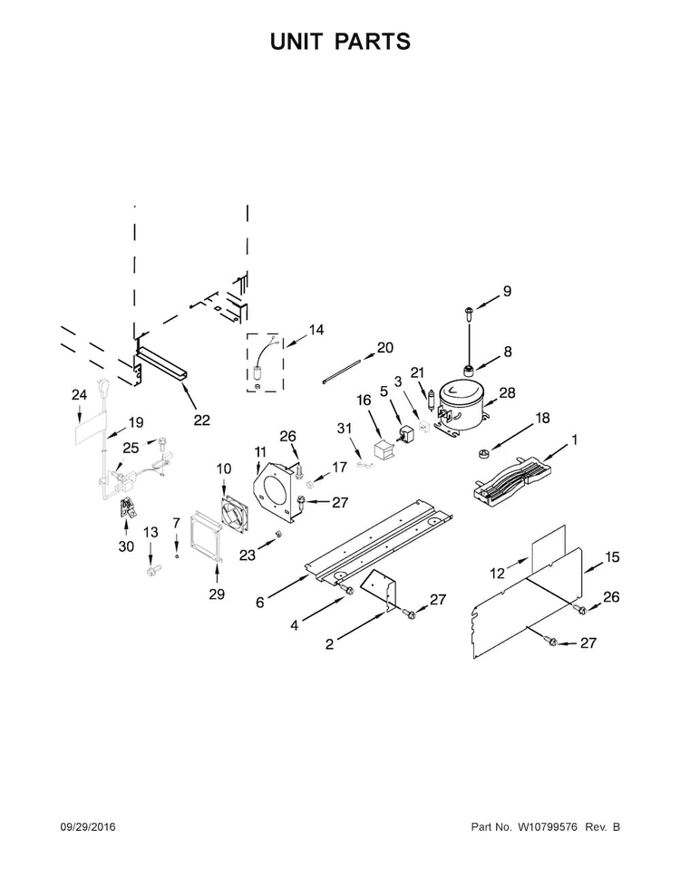 Unit Parts Diagram and Parts List for JUW24FLECX00  Jenn-Air Wine and Beverage Cooler