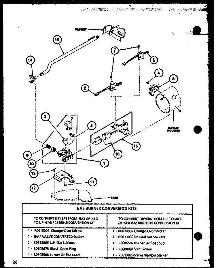GAS BURNER CONVERSION KITS Diagram and Parts List for LGD512 P7762224W W Amana Dryer