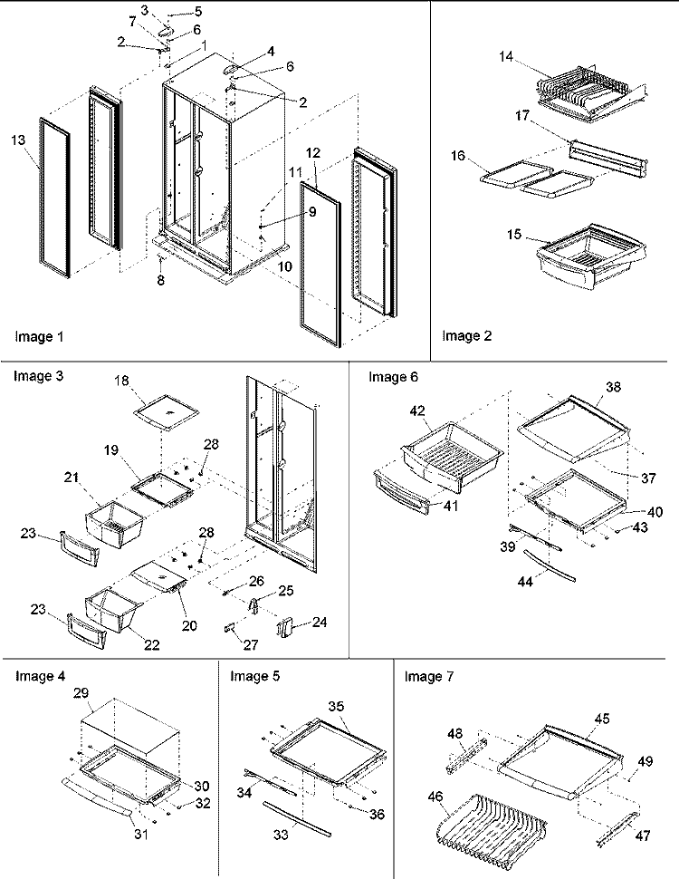 Hinges, & Refrigerator Shelving Diagram and Parts List for ARSE667BC PARSE667BC0 Amana Refrigerator