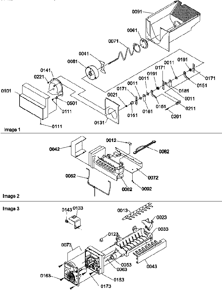 Ice Buckt Auger, Maker Assy, & Maker Prts Diagram and Parts List for SXD322L-P1305703WL  Amana Refrigerator