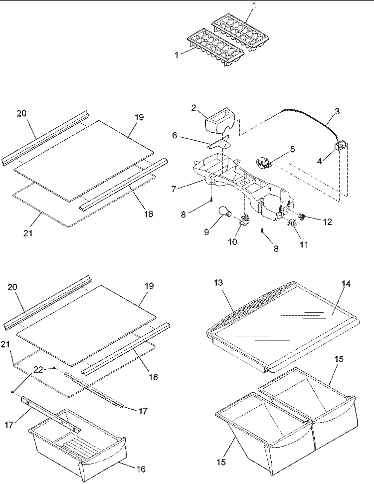 Refrig. Shelving & Light Diagram and Parts List for DRTE801BW PDRTE801BW0 Amana Refrigerator