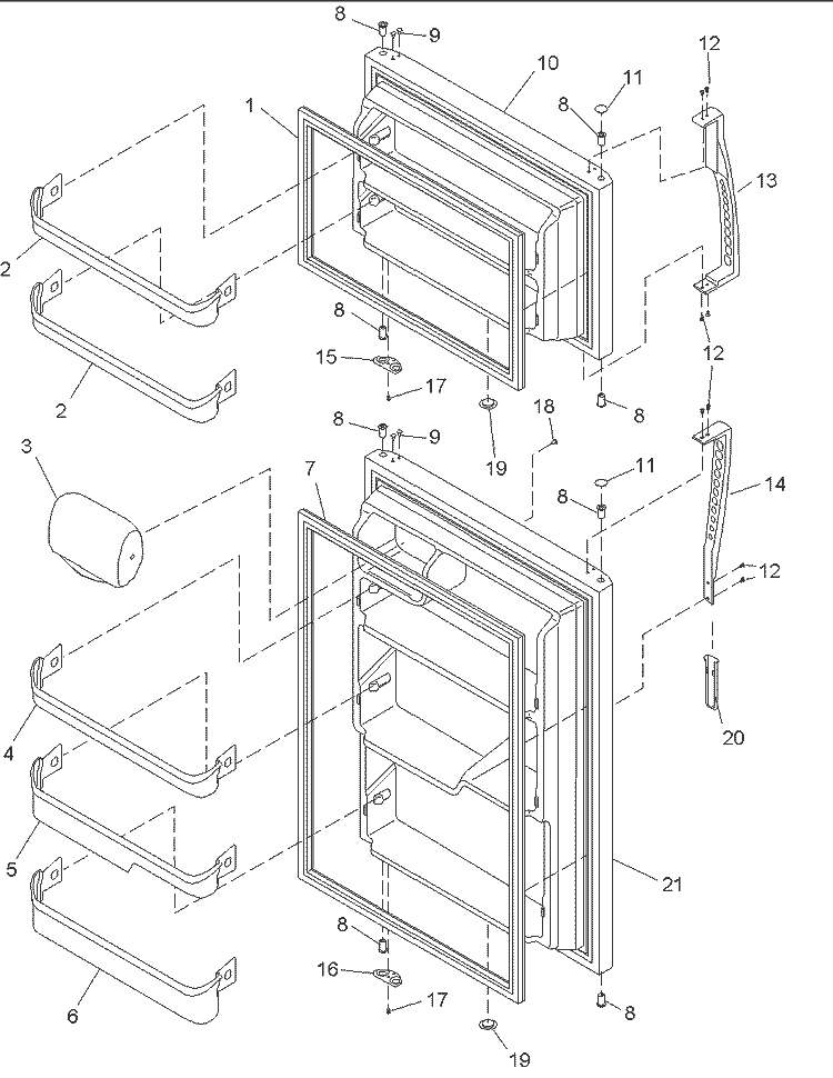 Door Assy, Handles & Shelves Diagram and Parts List for DRT1802BC PDRT1802BC0 Amana Refrigerator