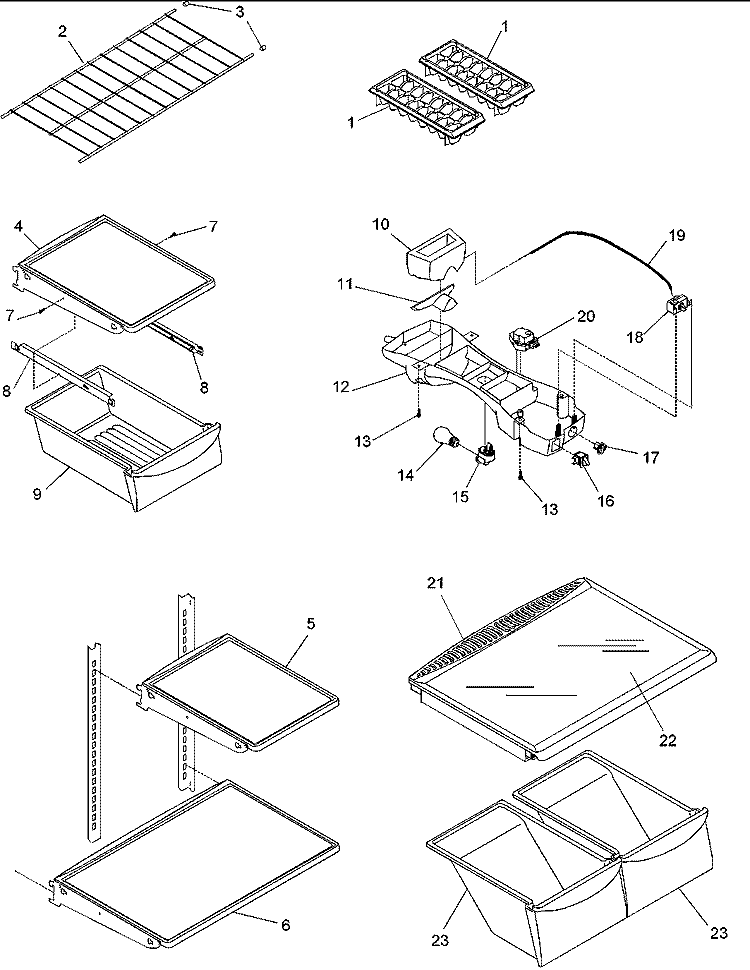 Refrig. Shelving & Light Diagram and Parts List for DRT1802BC PDRT1802BC0 Amana Refrigerator