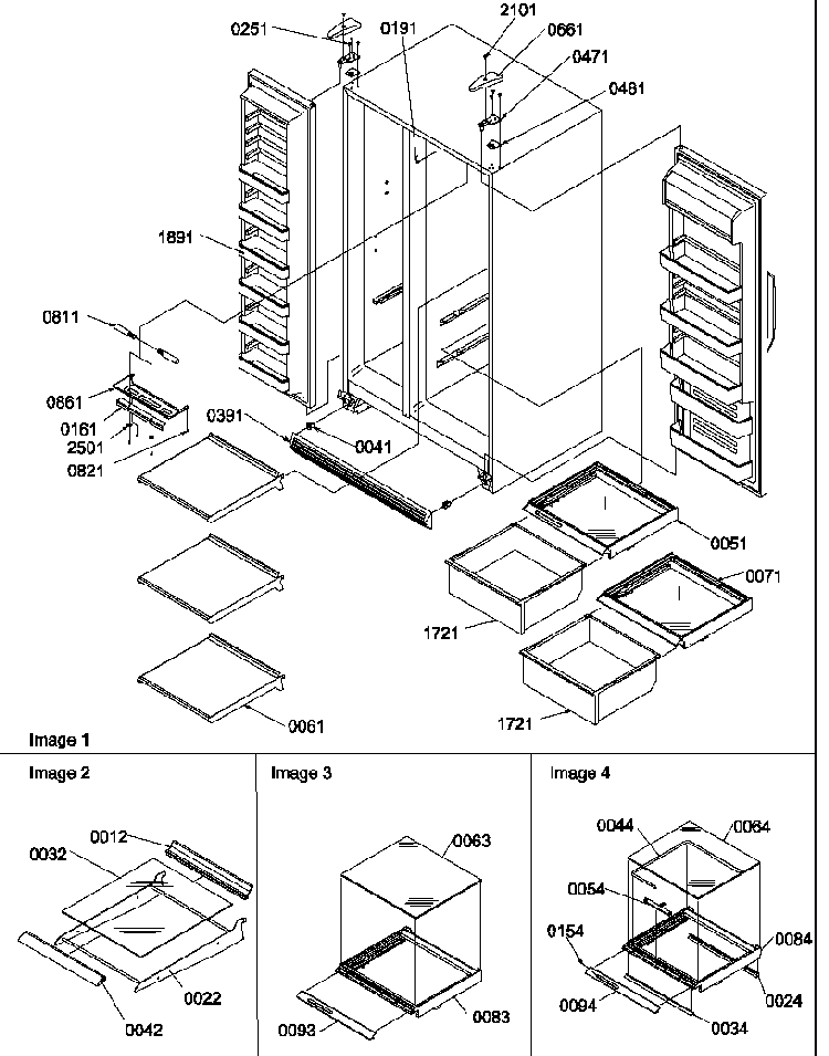 Refrigerator/freezer Shelves, Lights, And Hinges Diagram and Parts List for SG521SBW-P1197002WW  Amana Refrigerator