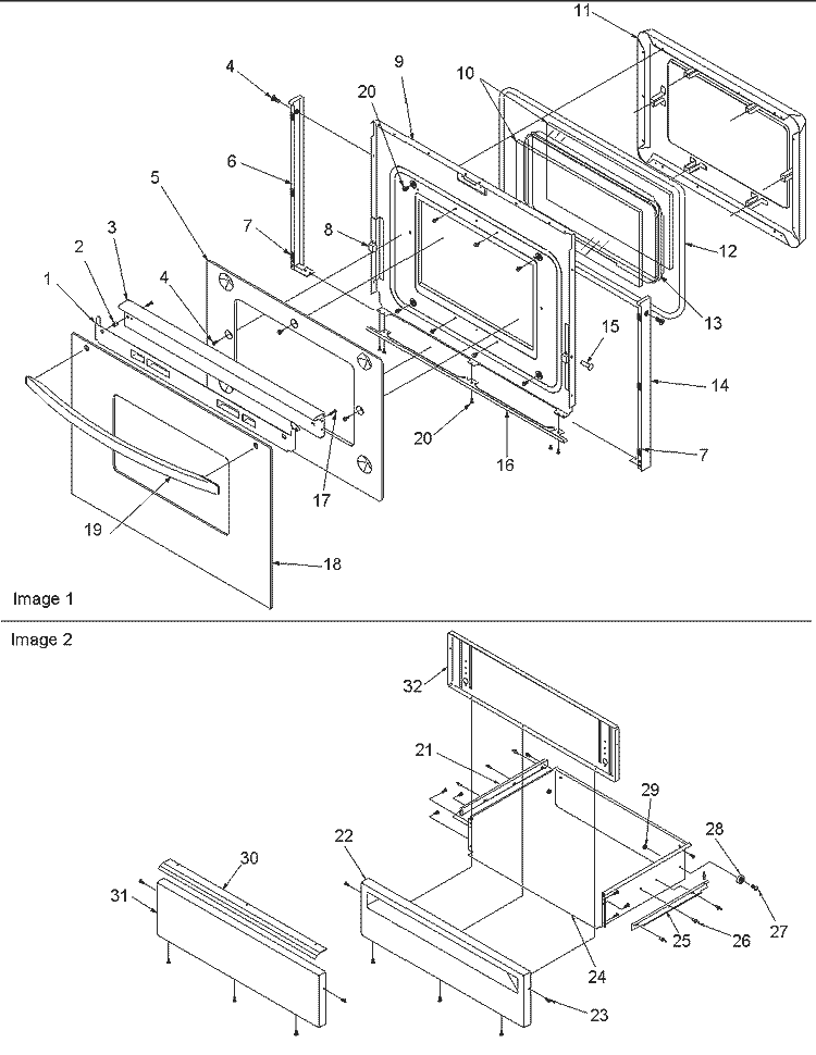 OVEN DOOR & STORAGE DRAWER Diagram and Parts List for ACS3350AS PACS3350AS0 Amana Range