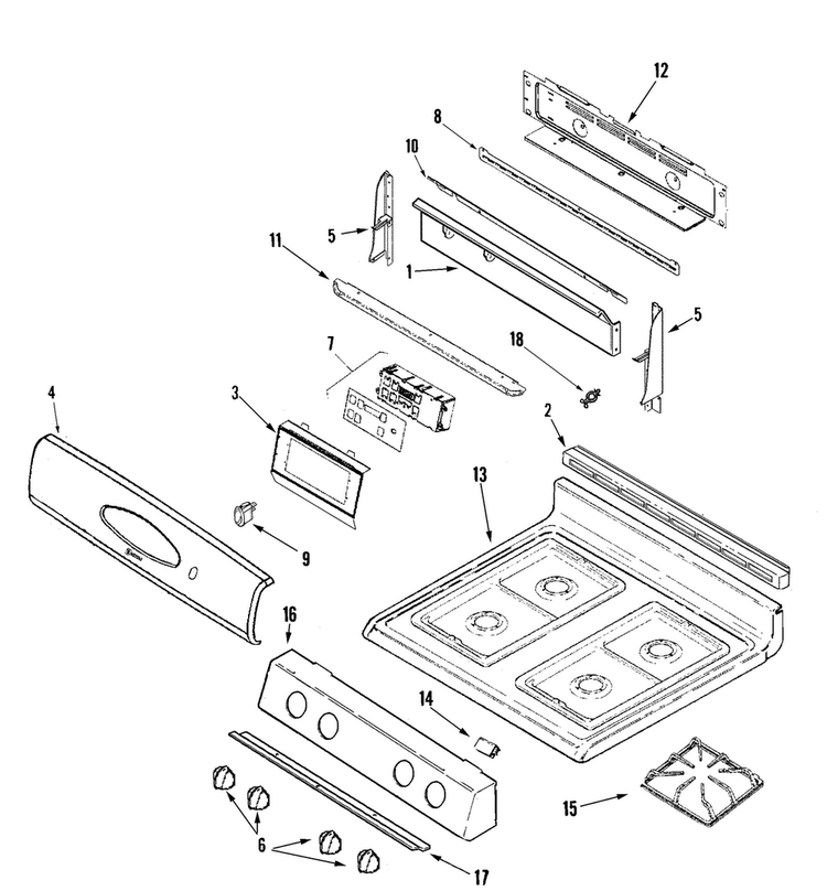 Control Panel/top Assembly Diagram and Parts List for MGRH451BDW  Maytag Range