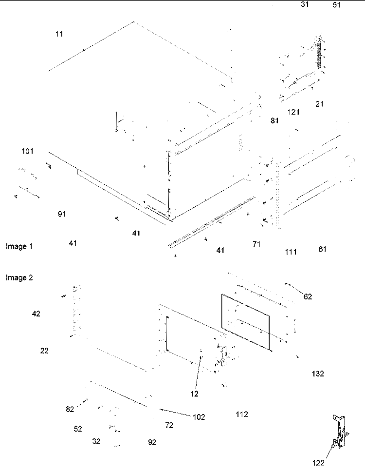 OUTERCASE & DOOR ASSEMBLY Diagram and Parts List for MC22MP P1198706M Amana Microwave
