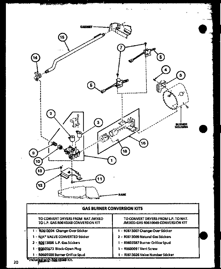 GAS BURNER CONVERSION KITS Diagram and Parts List for LGD912 P7804820W W Amana Dryer
