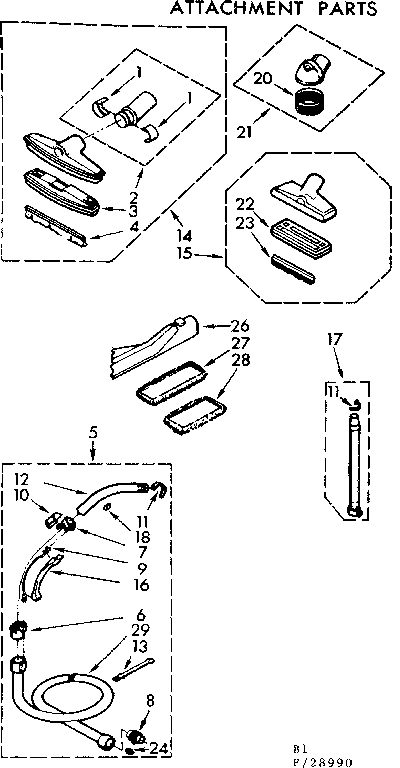 Attachment Parts Diagram and Parts List for 11628990  Kenmore Canister Vacuum