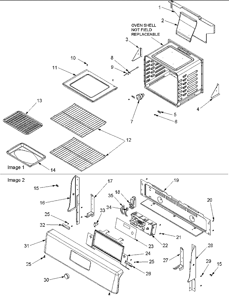 Cavity and Backguard Diagram and Parts List for ACF3325AB PACF3325AB0 Amana Range