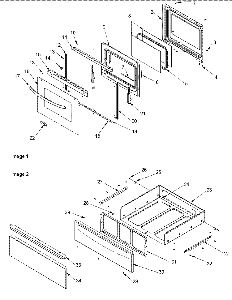 Oven Door and Storage Drawer Diagram and Parts List for ACF3325AB PACF3325AB0 Amana Range