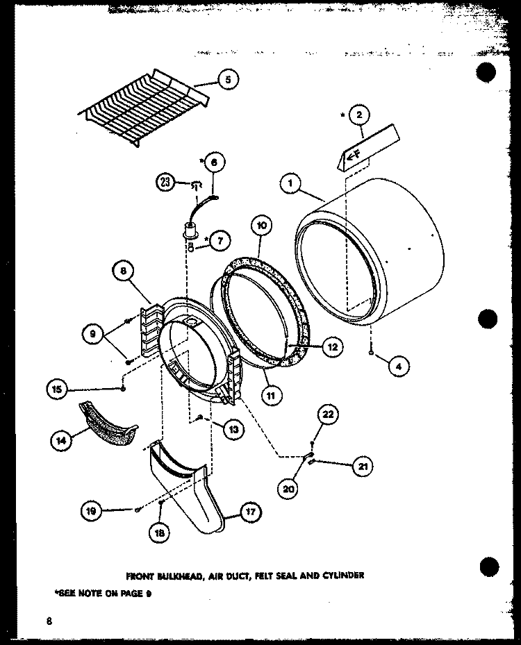 FRONT BULKHEAD Diagram and Parts List for LE3402W P1118303W W Amana Dryer