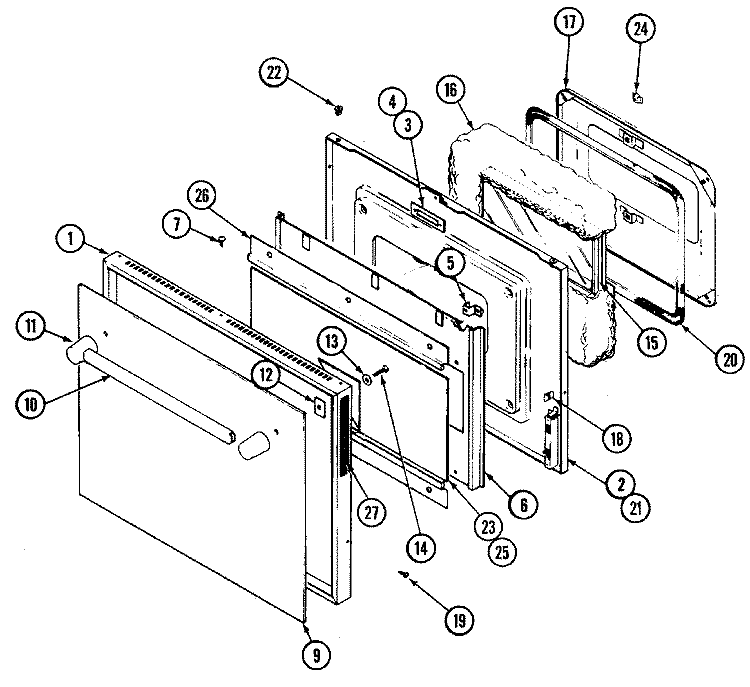 DOOR Diagram and Parts List for WW2780B-C  Jenn-Air Wall Oven