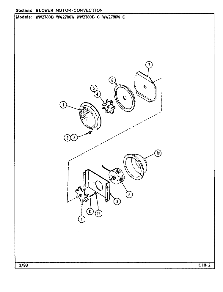 BLOWER MOTOR (CONVECTION) Diagram and Parts List for WW2780B-C  Jenn-Air Wall Oven