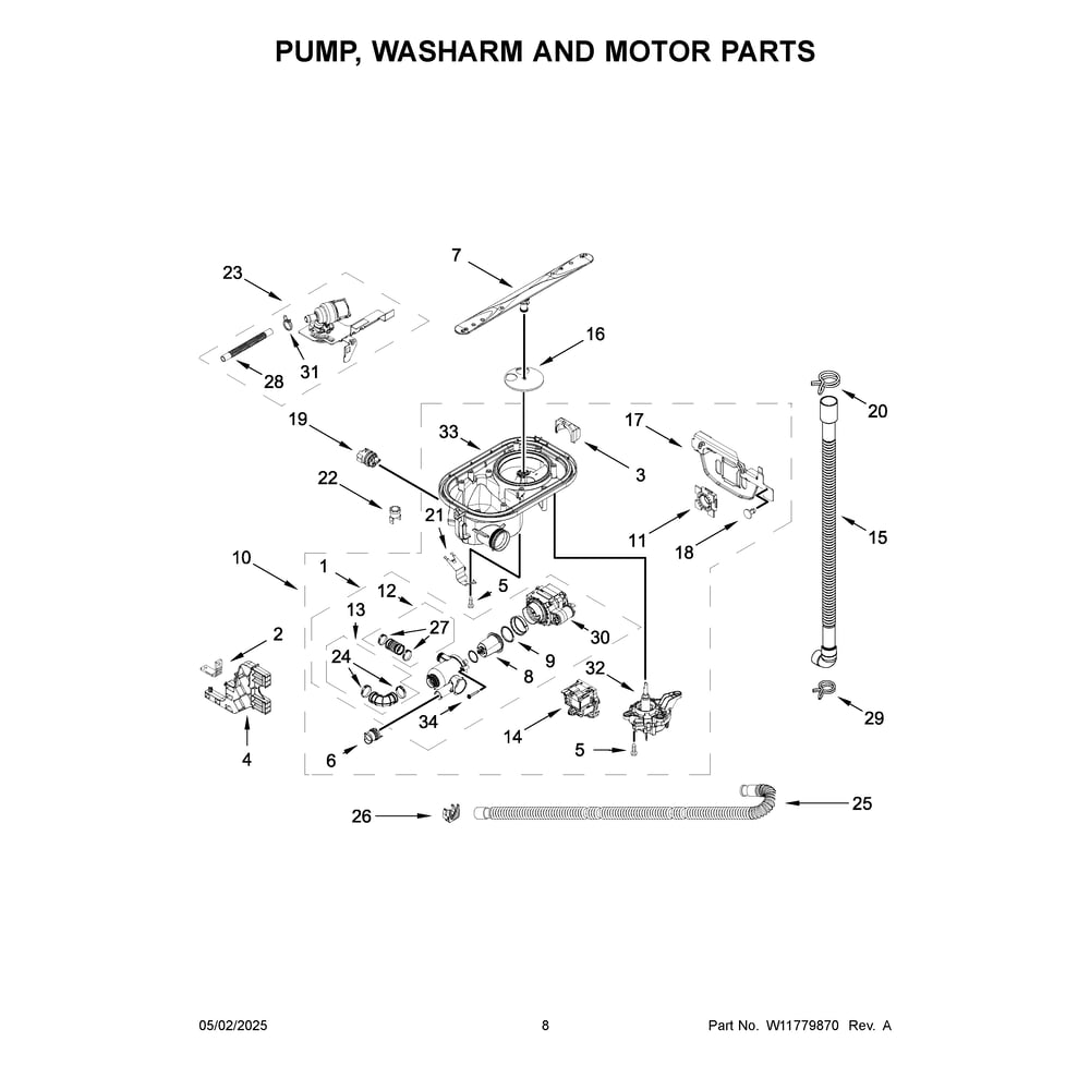 Pump, Washarm And Motor Parts Diagram and Parts List for MDB4949SKB4  Maytag Dishwasher