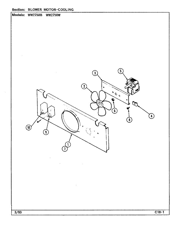 BLOWER MOTOR (COOLING) Diagram and Parts List for WW2750B  Jenn-Air Wall Oven