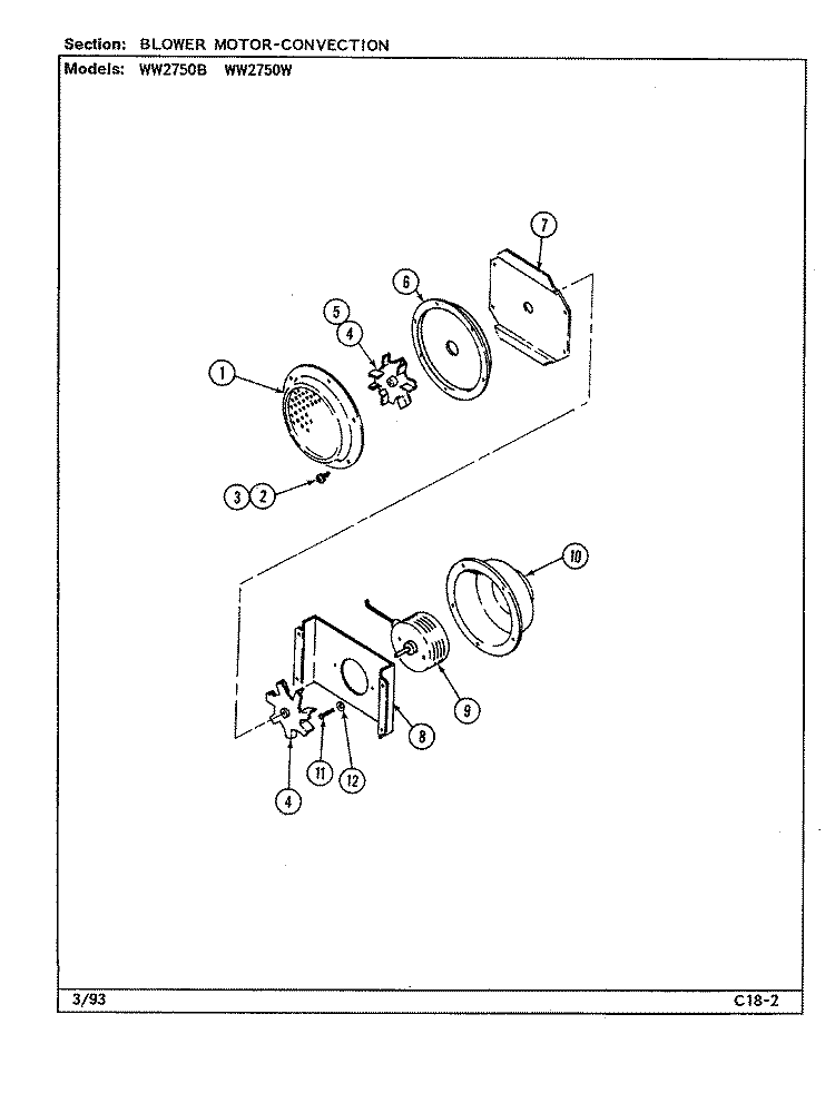BLOWER MOTOR (CONVECTION) Diagram and Parts List for WW2750B  Jenn-Air Wall Oven