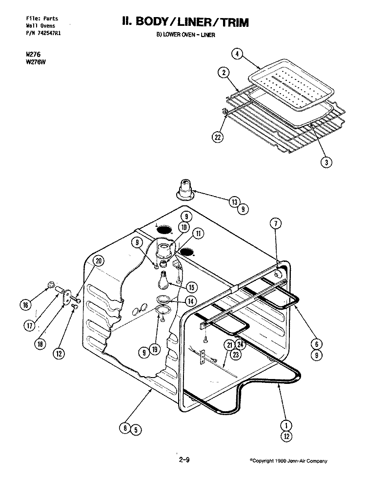 OVEN (LOWER) Diagram and Parts List for W276  Jenn-Air Microwave Oven Combo