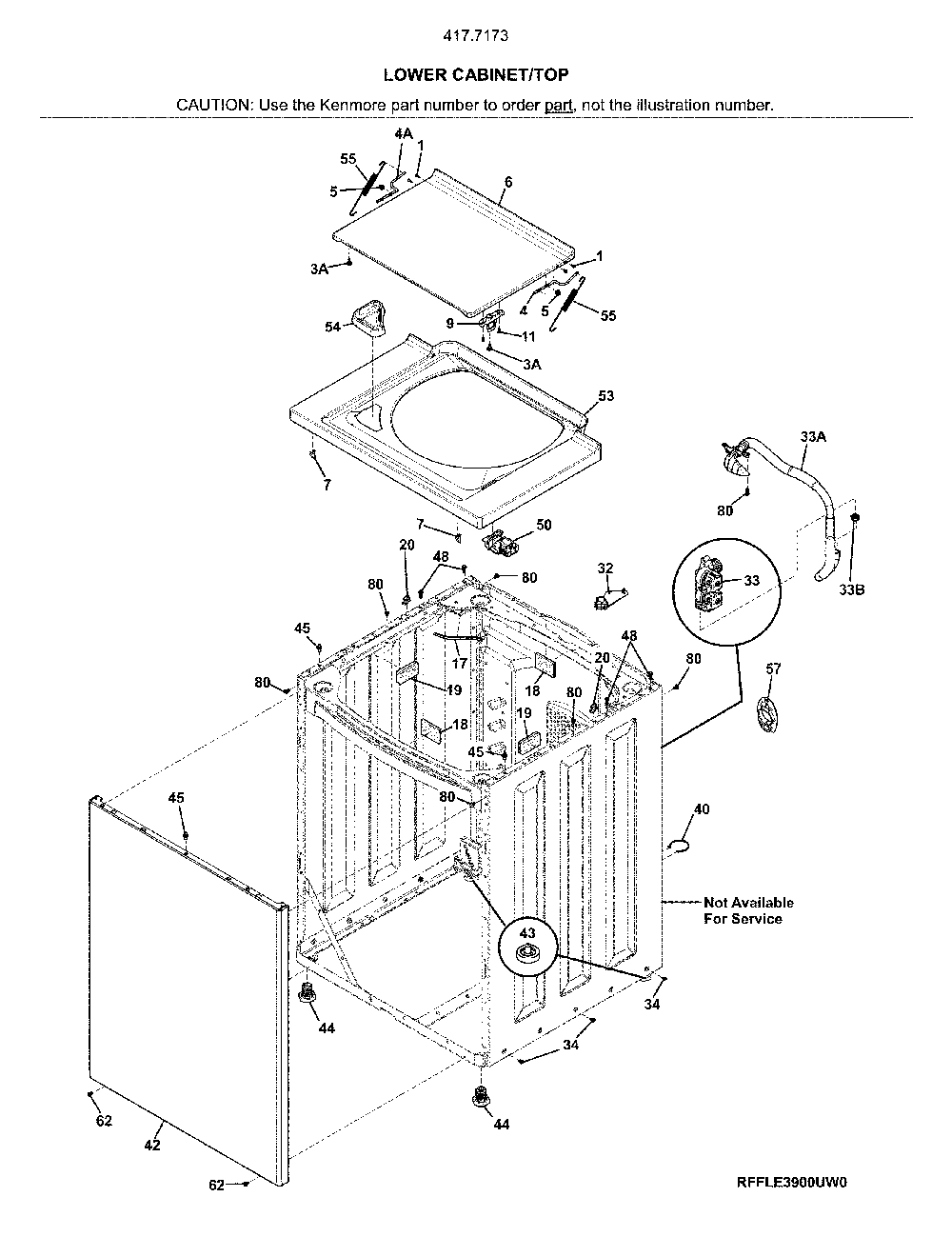 Lower Cabinet/Top Diagram and Parts List for 41771732811  Kenmore Washer Dryer Combo