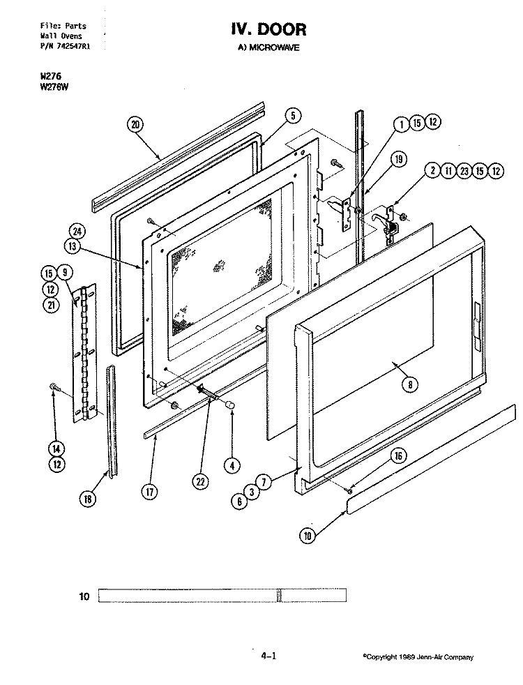 DOOR (UPPER) Diagram and Parts List for W276  Jenn-Air Microwave Oven Combo