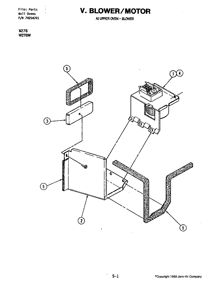 BLOWER MOTOR (COOLING FAN UPPER) Diagram and Parts List for W276  Jenn-Air Microwave Oven Combo