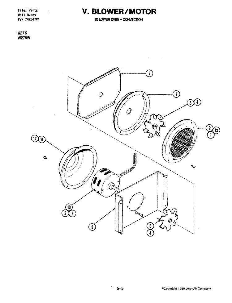 BLOWER MOTOR (CONVECTION FAN LOWER) Diagram and Parts List for W276  Jenn-Air Microwave Oven Combo