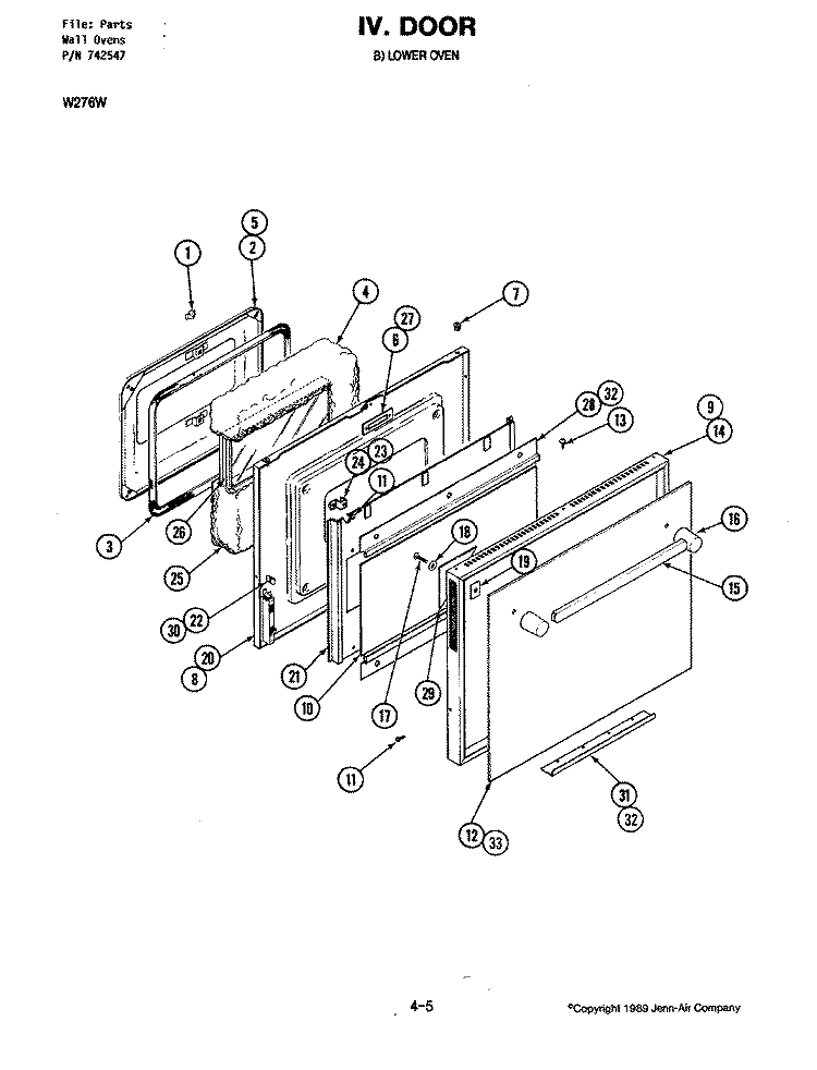 DOOR (LOWER W276W) Diagram and Parts List for W276W  Jenn-Air Microwave Oven Combo