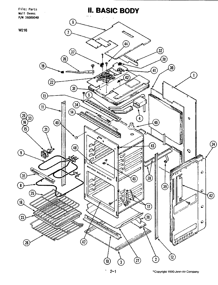 BODY Diagram and Parts List for W216  Jenn-Air Wall Oven