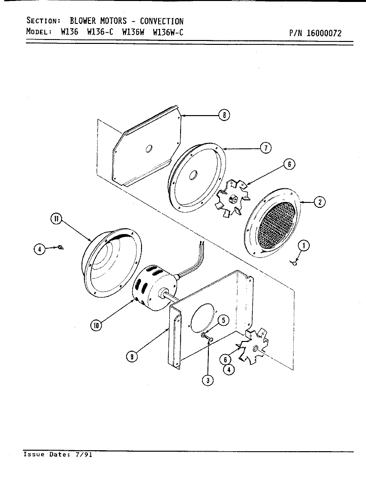 BLOWER MOTOR (CONVECTION) Diagram and Parts List for W136  Jenn-Air Wall Oven
