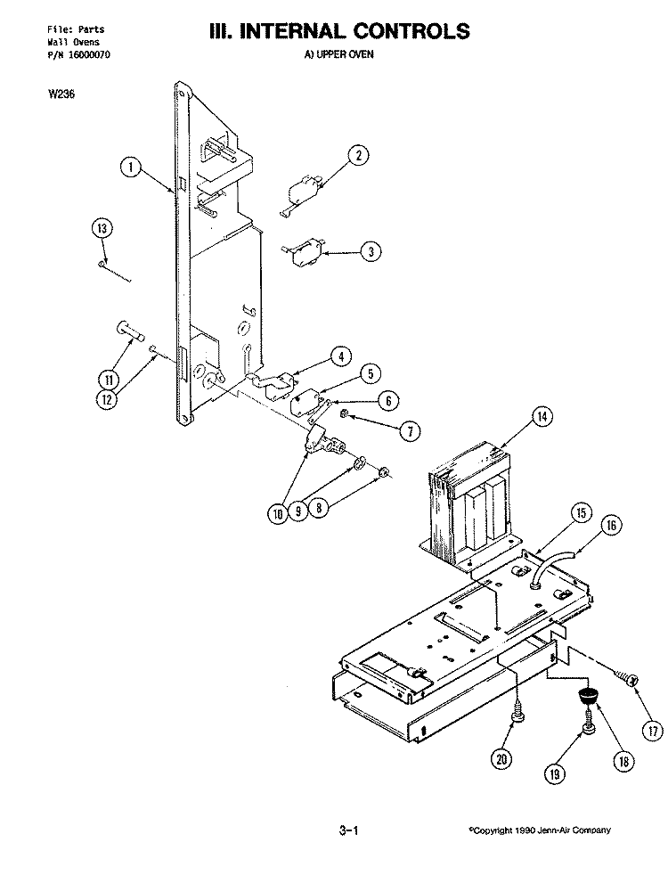 INTERNAL CONTROLS (UPPER) Diagram and Parts List for W236  Jenn-Air Microwave Oven Combo
