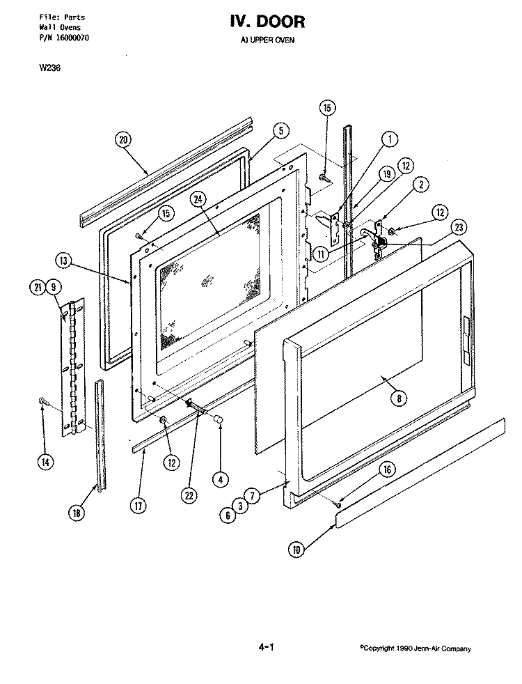 DOOR (UPPER) Diagram and Parts List for W236  Jenn-Air Microwave Oven Combo