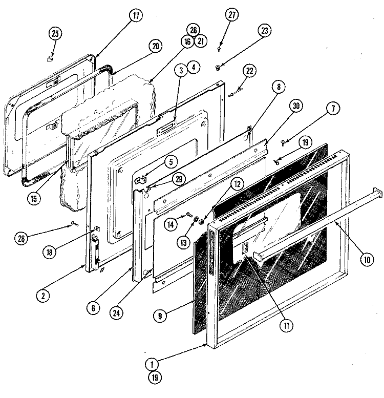 DOOR (LOWER) Diagram and Parts List for W236  Jenn-Air Microwave Oven Combo