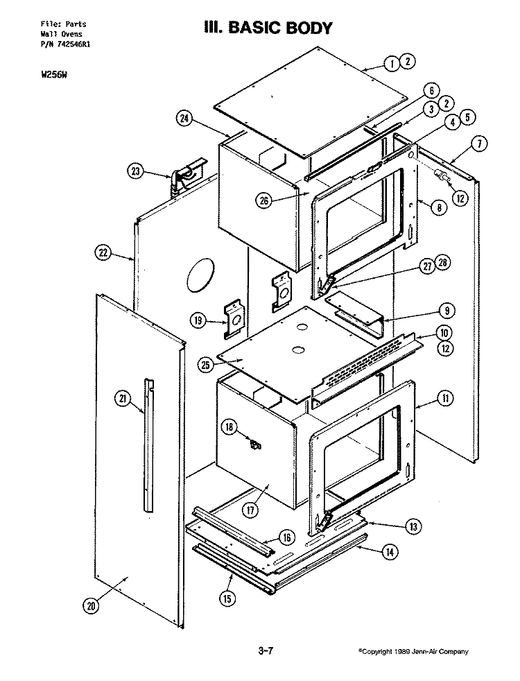 BASIC BODY (W256W) Diagram and Parts List for W256W  Jenn-Air Wall Oven