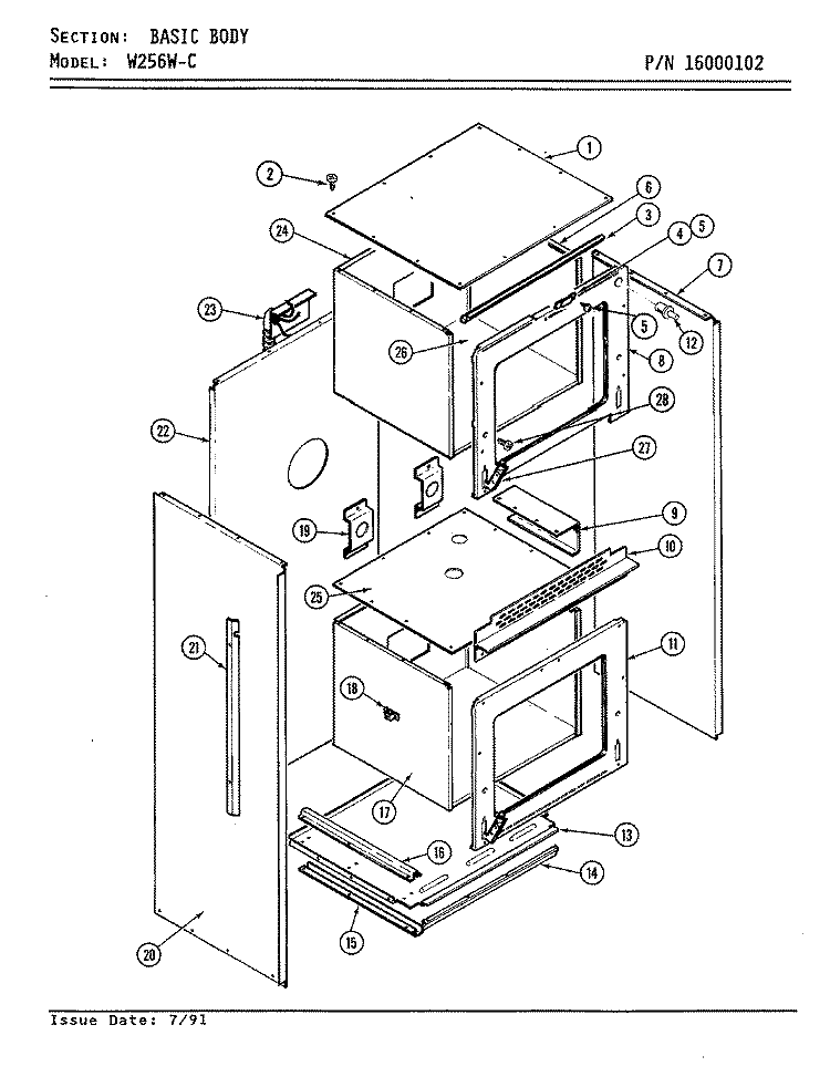 BASIC BODY (W256W - C) Diagram and Parts List for W256W-C  Jenn-Air Wall Oven