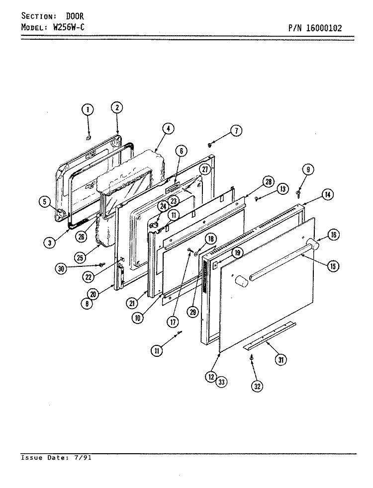 DOOR (W256W - C) Diagram and Parts List for W256W-C  Jenn-Air Wall Oven